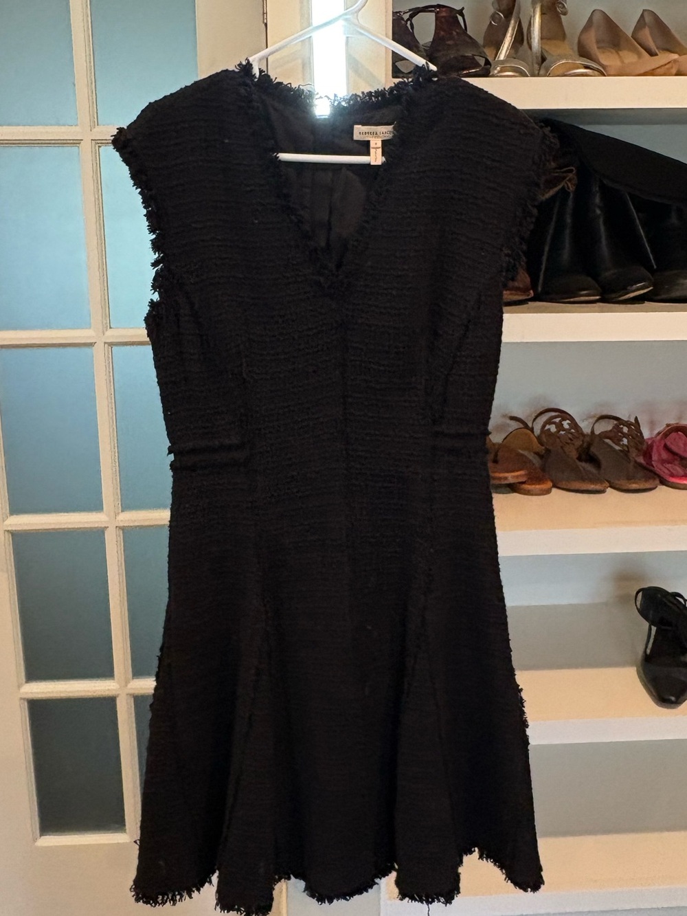 Rebecca Taylor Black Textured Cap Sleeve Fit-and-Flare Dress